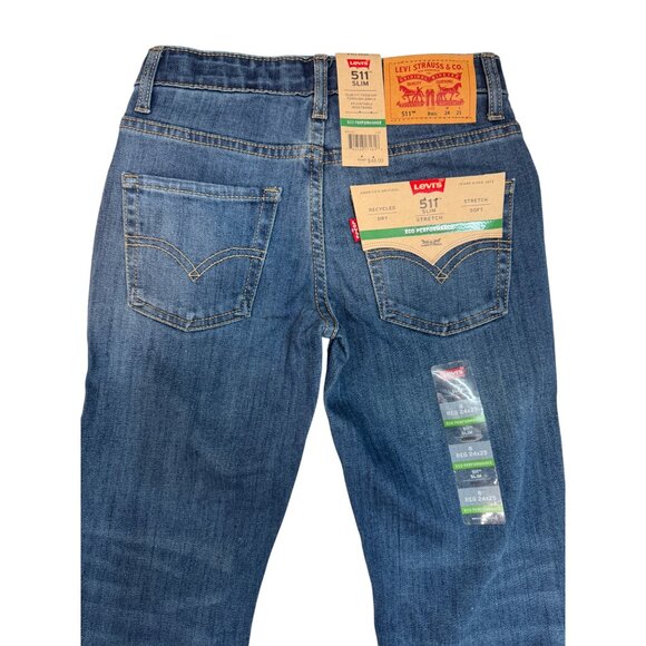 NWT Levis 511 Slim Fit Boys 8 Jeans 24X25 NWT Stretch Eco Performance Denim Blue - Picture 9 of 14